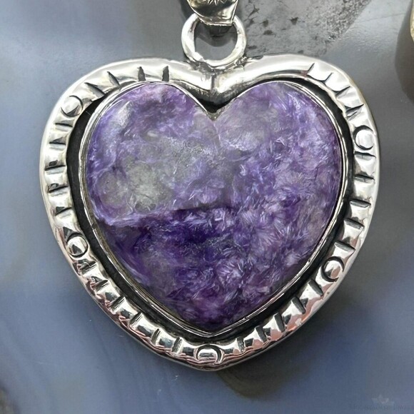 Sterling Silver Southwestern Style Charoite Decorated Heart Pendant For Women #1 - Picture 6 of 10